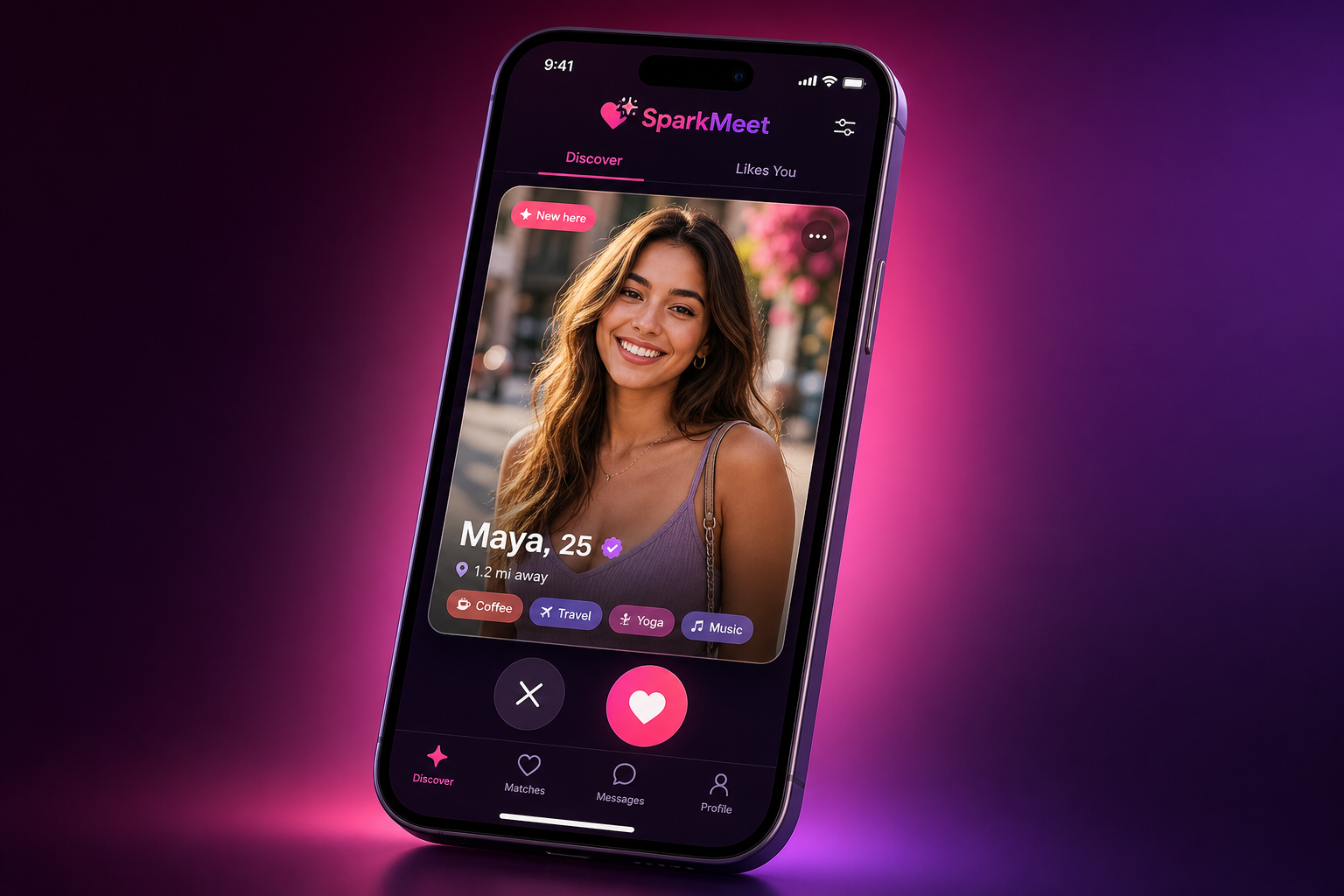 Vista previa de la app SparkMeet — Descubre, conecta, chatea